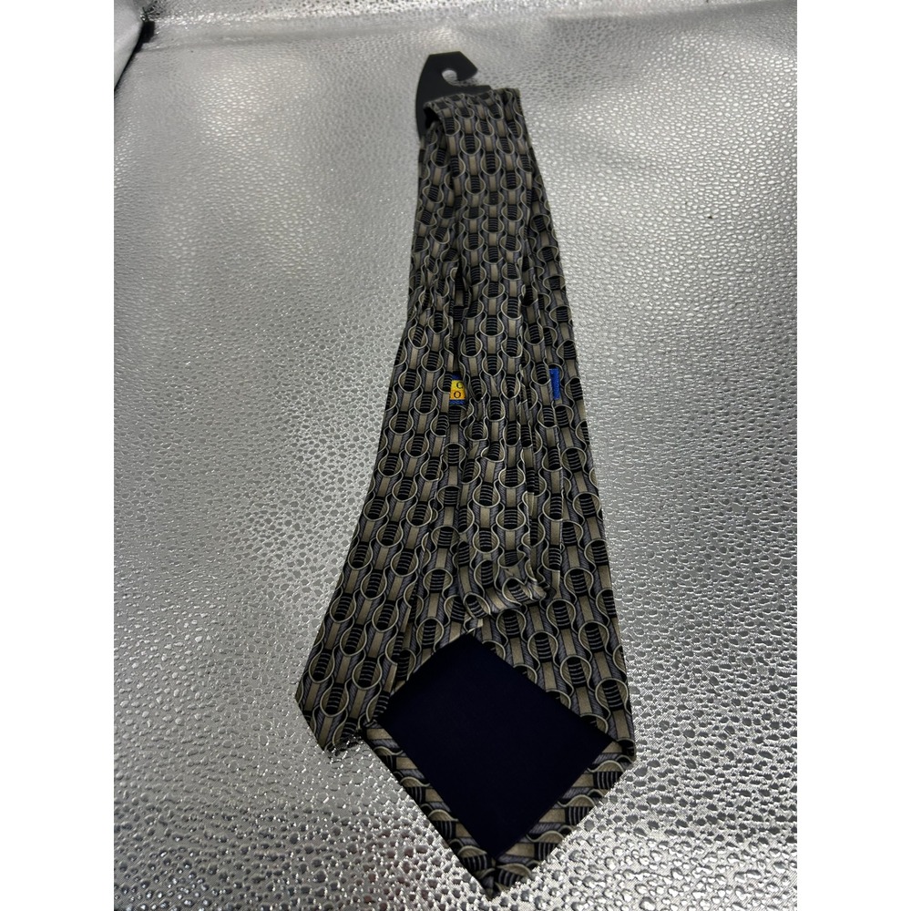 Cocktail Collection Mens Geometric Abstract Necktie Grey Tan Black Silk Blend